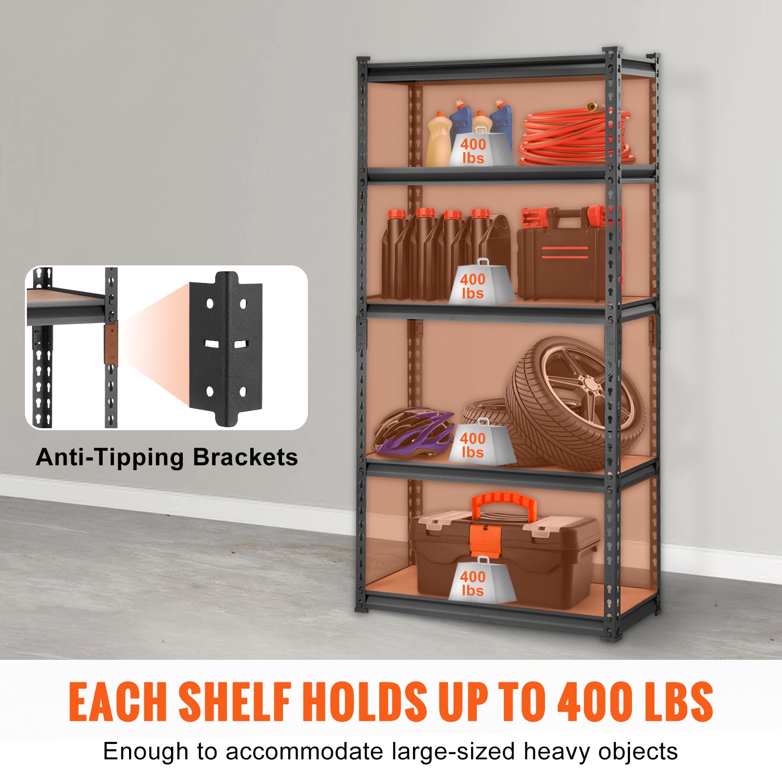 Heavy Duty Metal Storage Shelving Unit 5 Tier Adjustable Rack Black_voghion.com